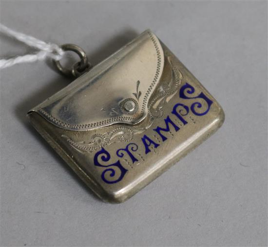 An Edwardian silver and enamel stamp purse, Crisford & Norris, Birmingham, 1905, 27mm.